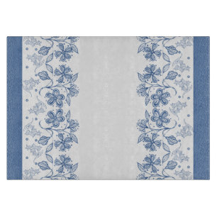 Custom Indigo Blue Floral Border Cutting Board
