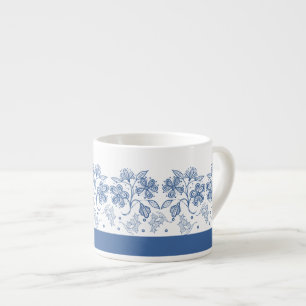Custom Indigo Blue Floral Border Espresso Mug