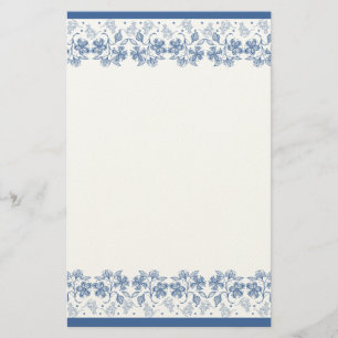 Custom Indigo Blue Floral Border Stationery