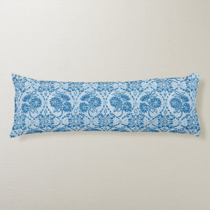 Custom Indigo Blue Floral Faux Lace Pattern Body Cushion