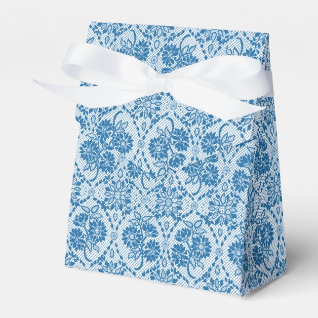 Custom Indigo Blue Floral Faux Lace Pattern Favour Box (Front Side)