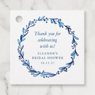 Custom Indigo Blue Ink Botanical Bridal Shower Favour Tags