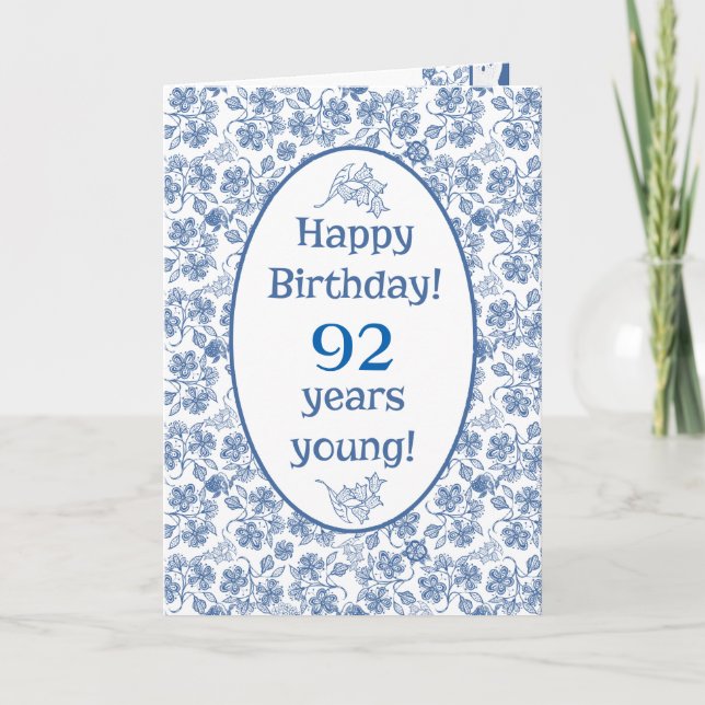 Custom Indigo Blue on White Floral Birthday Card (Front)