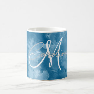 Custom Indigo Blue Shibori Abstract Monogram Name  Coffee Mug