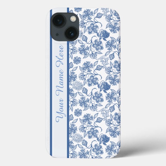 Custom Indigo Floral Faux Lace iPad Case (Back)