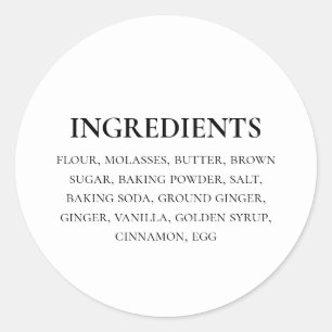Custom Ingredients Black White Simple Classic Round Sticker