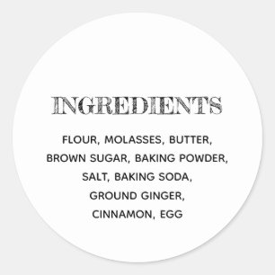 Custom Ingredients Gingerbread Homemade Cookies Classic Round Sticker
