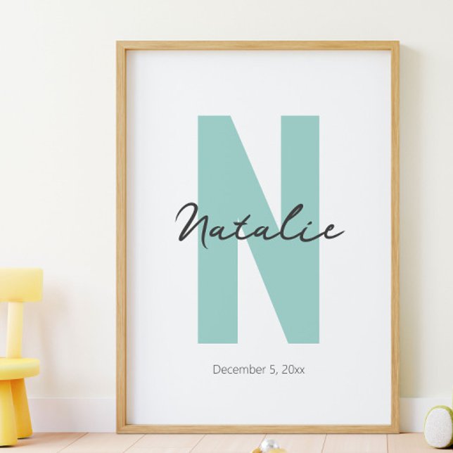 Custom Inital Baby Name and Birth Date Modern Boho Poster (Creator Uploaded)