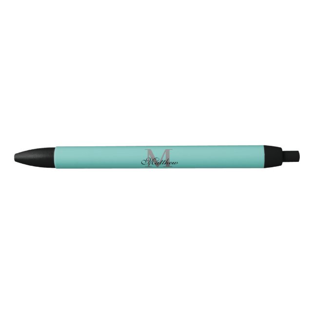 Custom initial and name text teal black ink pen (Front)