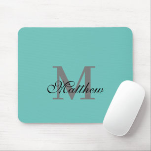 Custom initial and name text teal mouse mat