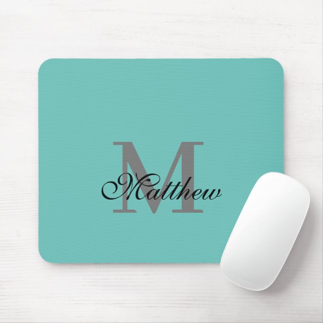 Custom initial and name text teal mouse mat (With Mouse)