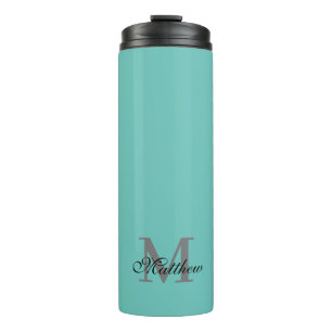 Custom initial and name text teal thermal tumbler