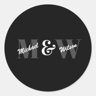 Custom Initial Black and White Monogram Classic Round Sticker