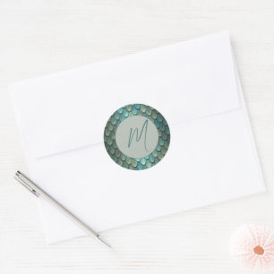 Custom initial blue scales textured classic round sticker
