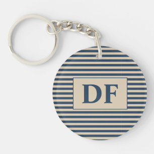 Custom Initial Blue/Vanilla Stripes Keychain