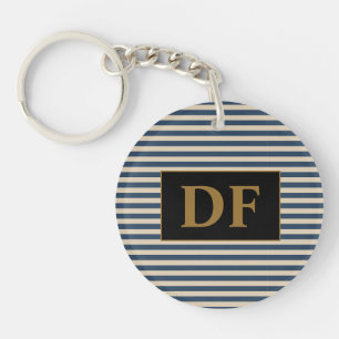 Custom Initial Blue/Vanilla Stripes Keychain