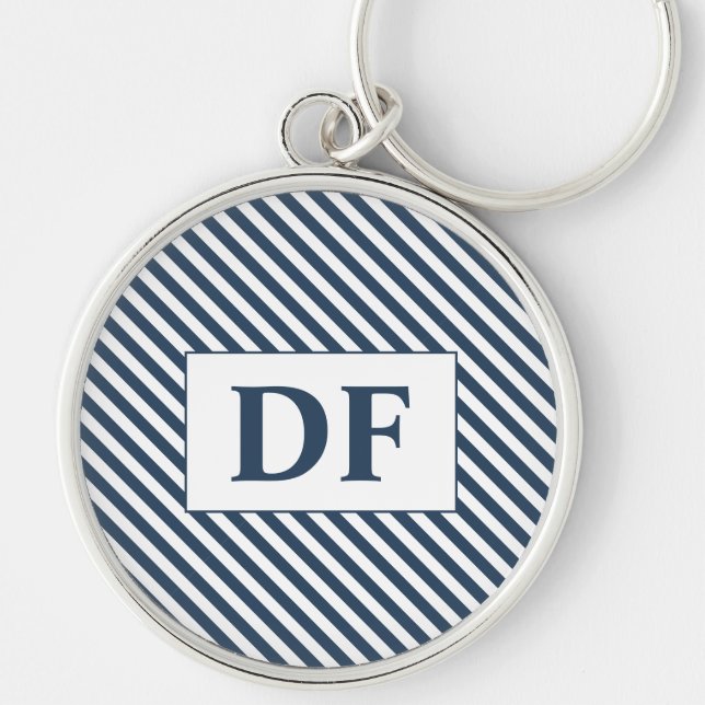 Custom Initial Blue/White Stripes Keychain (Front)