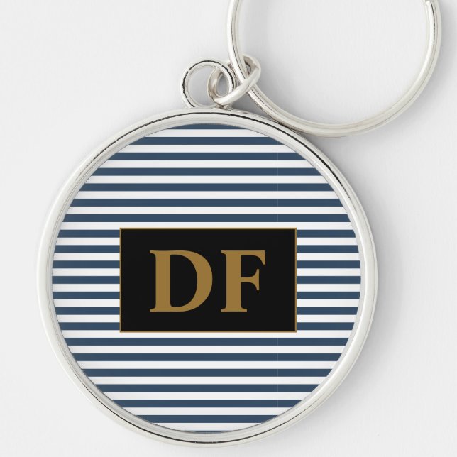 Custom Initial Blue/White Stripes Keychain (Front)
