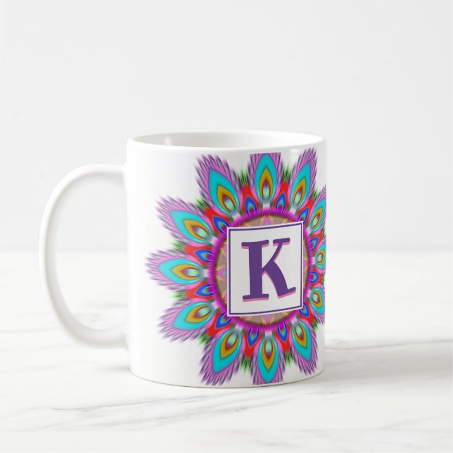 Custom initial coffee mug Mandala pattern (Left)