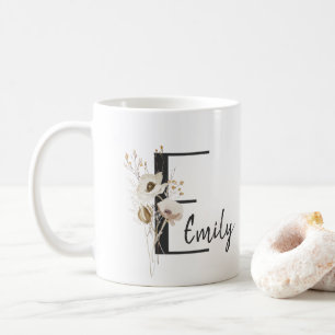 Custom Initial D Black & White Wild flower Cushion Coffee Mug
