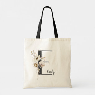 Custom Initial D Black & White Wild flower Cushion Tote Bag