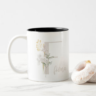 Custom Initial D Black & White Wild flower Cushion Two-Tone Coffee Mug