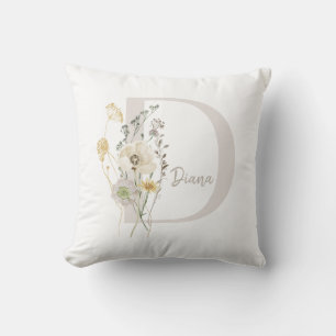 Custom Initial D With Soft color flower  Cushion