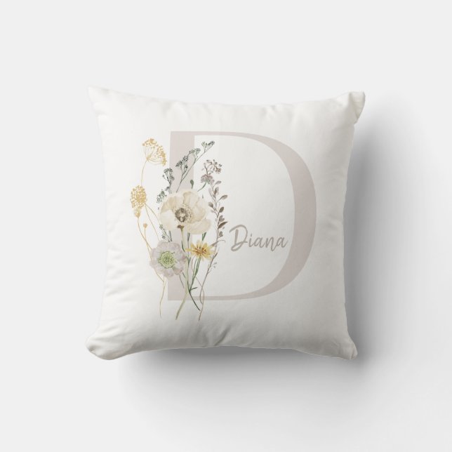 Custom Initial D With Soft color flower  Cushion (Front)