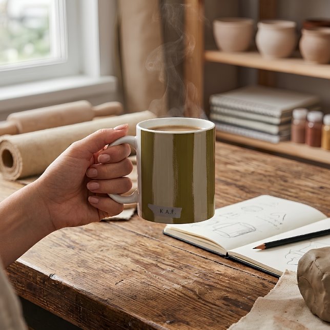 Custom Initial Dark Ochre Striped Studio Coffee Mug (Creator Uploaded)