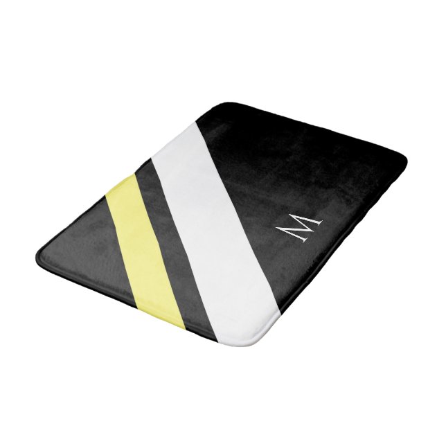 Custom initial diagonal lines black bath mat (Angled)