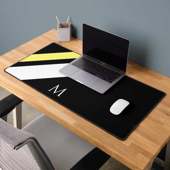Custom initial diagonal lines black desk mat (Office 2)