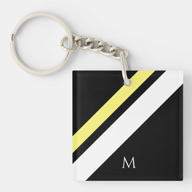 Custom initial diagonal lines black key ring (Front)