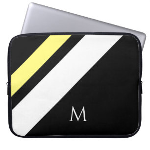 Custom initial diagonal lines black laptop sleeve