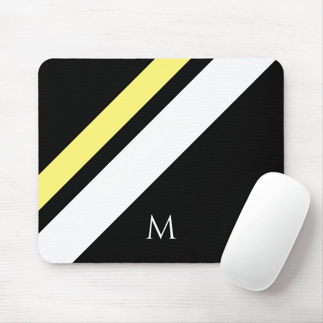 Custom initial diagonal lines black mouse mat (With Mouse)