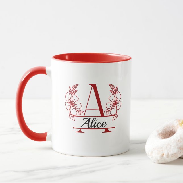 Custom Initial Floral Monogram Mug (With Donut)