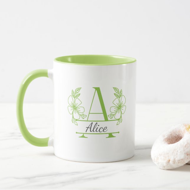 Custom Initial Floral Monogram Mug (With Donut)