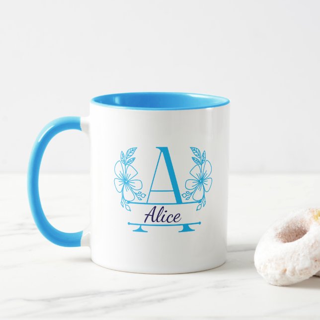 Custom Initial Floral Monogram Mug (With Donut)
