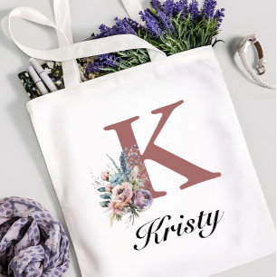 Custom Initial & Girl Name Personalised Monogram Tote Bag