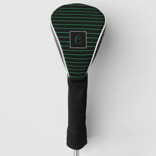 Custom Initial Green and Black Striped  Golf Head Cover (Front)