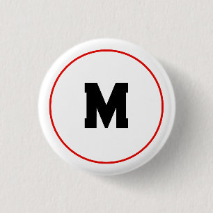 Custom initial in red ring 3 cm round badge