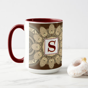 Custom initial large coffee mug Mandala pattern