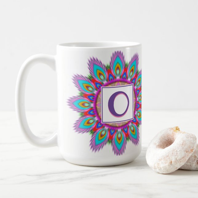 Custom initial large coffee mug Mandala pattern (With Donut)