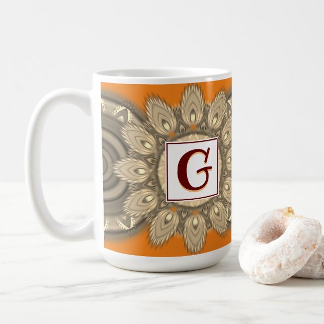 Custom initial large coffee mug Mandala pattern (With Donut)
