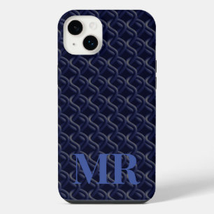 Custom Initial Large Modern Blue Lattice Rubber iPhone 14 Plus Case
