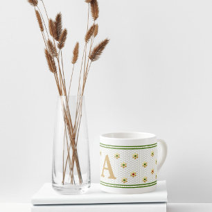 Custom Initial Letter   Chic Gold Daisy Honeycomb  Espresso Cup