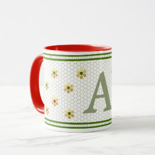 Custom Initial Letter   Chic Gold Daisy Honeycomb  Mug