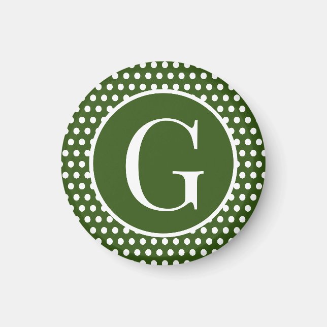 Custom initial letter Dark Green Polka Dot  Magnet (Front)