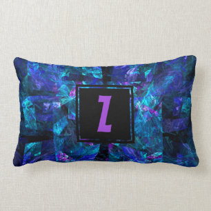 Custom Initial Letter Monogram Shimmering Blues Lumbar Cushion