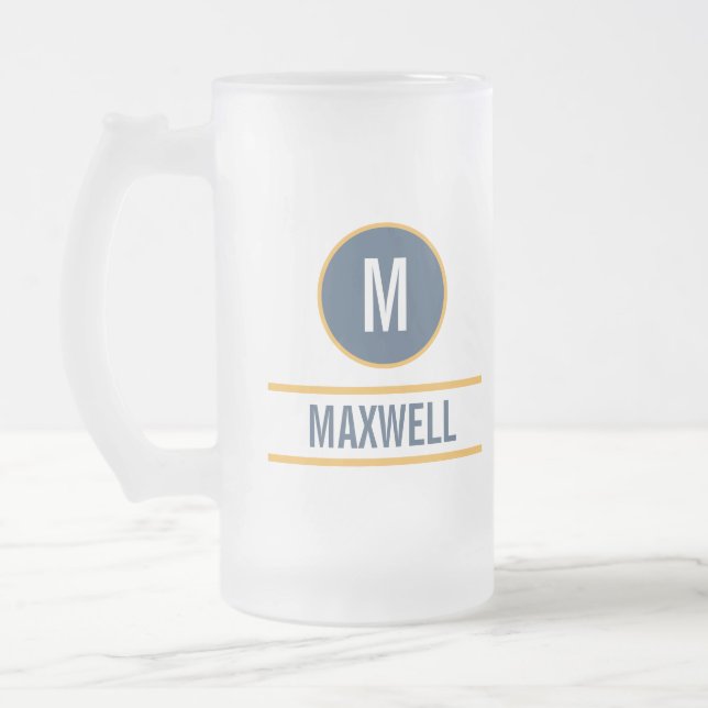 Custom initial letter name monogram frosted glass beer mug (Left)
