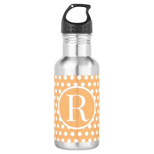 Custom initial letter Polka Dot Light Orange 532 Ml Water Bottle (Front)